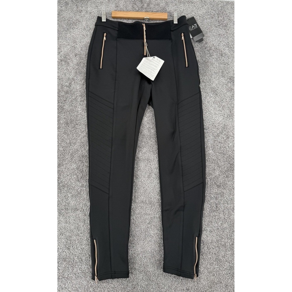 NWT EA7 Emporio Armani Women's‎ Moto Zip Performance Pants Black Small 6YTP72